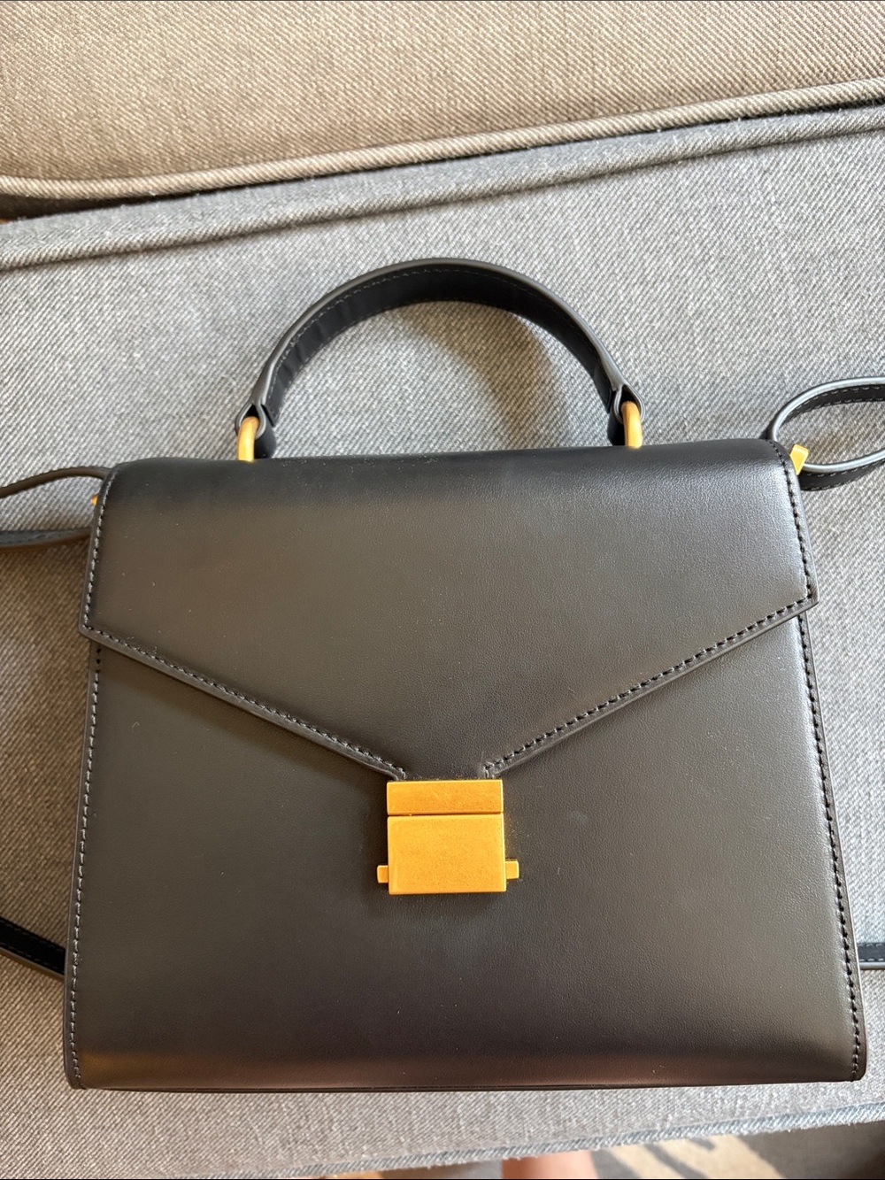 Quince Black Leather Top-Handle Crossbody Bag with Gold Hardware - Picture 3 of 7